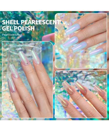 RARJSM Pearl Gel Nail Polish Set 6 Colors Aurora Pink White Green Purple Shimmer Mermaid Shell Glitter Pearlescent Gel Polishes Swirl Thread Effect Gel Soak Off LED UV Curing Requires Home Salon Use Elf Pearl - Buy Online on SooperMarket.com