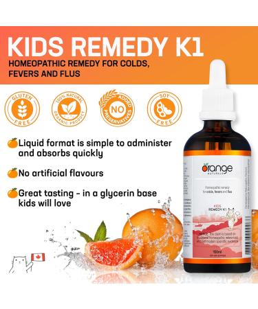 Orange Naturals - Remedy K1 for Kids - Formerly Cold+Flu for Kids - Gentle Relief for Cough & Dry Cough - 100ml Non-Drowsy Solution for Children - Buy Online on SooperMarket.com