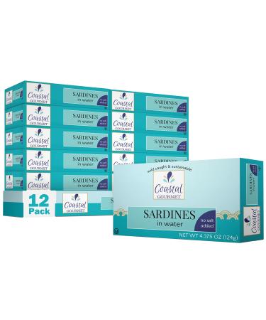 Coastal Gourmet Sardines in Water- No Salt Added 4.375 oz. (Pack of 12) Sardines in Water - No Salt Added