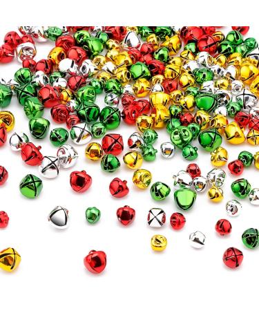 Jingle Bells, 200 Pieces Colorful Jingle Bells for Crafts, 4 Colors Mixed Small Christmas Jingle Bells, Metal Craft Bells for Wreath Holiday Home and Christmas Decoration (0.3/0.4/0.47 inch)