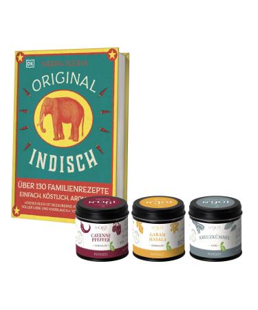 Rimoco gift set "Original Indian" - Set Content: Original Indian cookbook Cayenne Pfeffer 70g Garam Masala 65g cumin 60g set: "Original Indian"