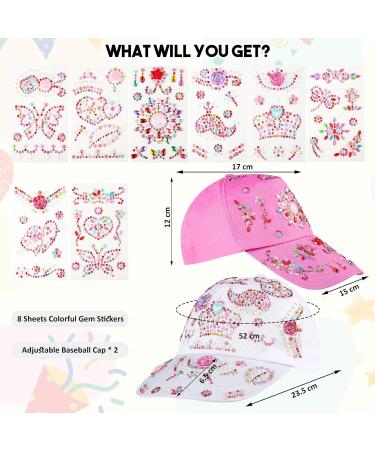 Personalized DIY Baseball Cap Set for Girls - Adjustable Glittering Sun Hat with 8 Leaves Stones - Buy Online on SooperMarket.com