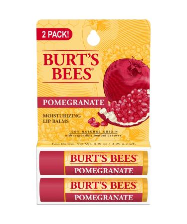 Burt's Bees 100% Natural Moisturizing Lip Balm Pomegranate with Beeswax and Fruit Extracts - 2 Tubes