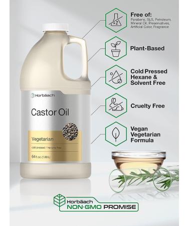 Horbaach Castor Oil 64oz - Cold Pressed, Hexane Free for Hair, Eyelashes & Eyebrows - Vegetarian, Non-GMO - Buy Online on SooperMarket.com