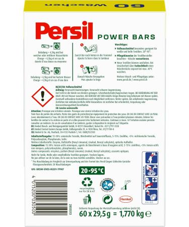 Persil Power Bars Universal Detergent - 60 Wash Loads Pre-Dosed Sustainable Packaging for Hygienic Laundry (60 Pieces) - Buy Online on SooperMarket.com