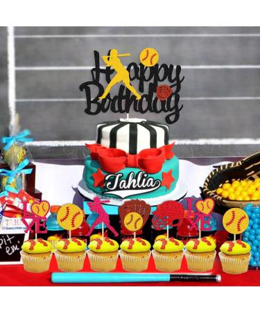 Softball Birthday Decorations Happy Birthday Banner Softball Cake Cupcake Toppers Girl's Bracelet Fastpitch Pitcher Baseball Sport Player Theme for Women Girl Boy Birthday Party Supplies - Buy Online on SooperMarket.com