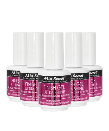 Mia Secret Finish gel top coat for gel or acrylic nails (5-PIECE PACK) - No wipe clear gel nail polish - High gloss top coat for artificial nails (5-Piece Pack) 0.5 Fl Oz (Pack of 5)
