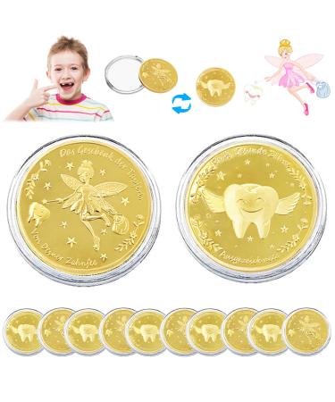 Veekay tooth fairy coins 10 pieces tooth fairy goldtaler tooth fairy coins tooth fairy gift gold coins children lost tooth children gifts souvenir commemorative coin tooth fairy gifts for girls boy 10pcs