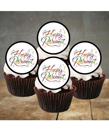 24 PRECUT Happy Retirement Edible Cupcake Decorations Theme #2 Premium Thickness SWEETENED Vanilla Wafer Card Cupcake Toppers - Cake Decorations - Buy Online on SooperMarket.com