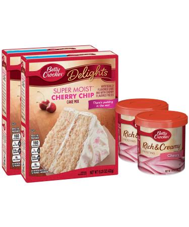 Betty Crocker Cherry Chip Cake Mix and Cherry Frosting Bundle - 2 of Each Cherry 4 Piece Set