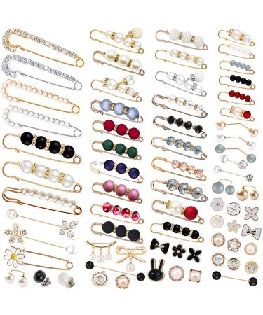 70 Pcs Brooch Pins  Sweater Shawl Hat Clip Neckline Pins Double Faux Pearl Brooches for Women Girls Fashion Cover Up Buttons Clothing Dress Decoration Accessories Pant Waist Tightener Safety Pins (70)