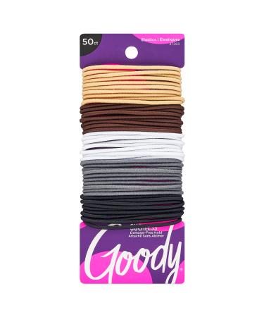 Goody Ouchless Elastic Hair Tie - 50 Count, Neutral Colors - 2MM for Fine to Medium Hair - Pain-Free Hair Accessories for Men, Women, Boys, and Girls - for Long Lasting Braids, Ponytails Neutral 50 Ct 50 Count (Pack of 1)
