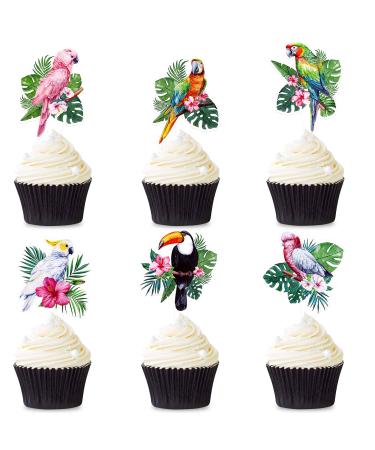 Blumomon 24 pieces birds and animals cupcake topers parrot cupcake picks bird sampling animals cake decorations for children's birthday party theme party decorations accessories