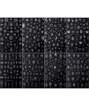 JMEOWIO Self-Adhesive Silver Nail Art Stickers - Moon, Star, Sun Design - 8 Sheets - Buy Online on SooperMarket.com