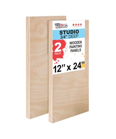U.S. Art Supply 12 x 24 Birch Wood Paint Pouring Panel Boards Studio 3/4 Deep Cradle (Pack of 2) - Artist Wooden Wall Canvases - Painting Mixed-Media Craft Acrylic Oil Watercolor Encaustic