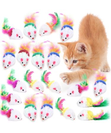 ueslwser 20 Pcs Mice & AnimalToys Colorful Feather Interactive Cat Interactive Mouse Catnip Toys Assorted Randomly Colors for Cats and Kitten Indoor Play Cat Mice Toys Pack Interactive Catch Play