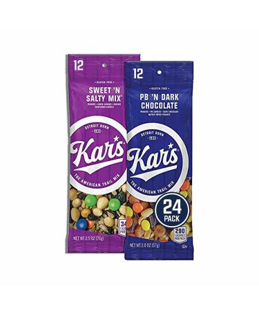 Kar's Nuts Trail Mix Variety Pack Sweet ‘N Salty and Peanut Butter ‘N Dark Chocolate Individually Wrapped Gluten-Free Snack Mix 24 Count