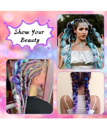 Rainbow Ponytail Hair Extensions 27.5 Inch 100g Coloured Hair Extensions for Braiding Coloured Glitter Straight Synthetic Hair Extensions for Women Girls Hair Accessories (Purple Blue Purple) - Buy Online on SooperMarket.com