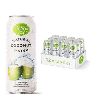 CoCo Joy Natural Coconut Water 100% Coconut Water Fresh Low-Calorie High-Calcium Nutrient-Rich Coconut-Water Drink with Electrolytes Potassium and Other Nutrients 12 pack 16.9 Fl Oz (Pack of 12)