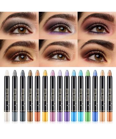 LSxia 15 Colors Glitter Eyeshadow Stick Colorful Set, Shimmer Glitter Pearl Cream Eye-Shadow Stick Eyeshadow Crayon, Shiny Colored Sticks Eyeshadow Pen Eye Makeup, Long Lasting Smooth Eye shadow Stick