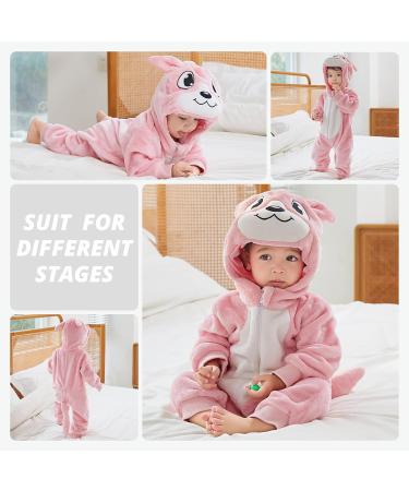 COOKY.D Baby Hooded Rompers | Winter Flannel Jumpsuit Pajamas | 6-12 Months | Pink - Buy Online on SooperMarket.com