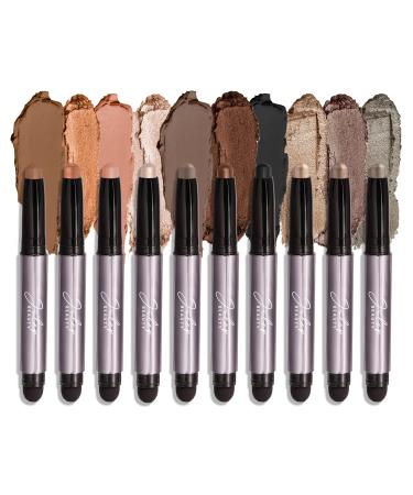 Julep Eyeshadow 101 Cr me to Powder Waterproof Eyeshadow Stick 10 Piece Palette - Neutral Matte & Shimmer Shades 10 Piece Palette Matte & Shimmer