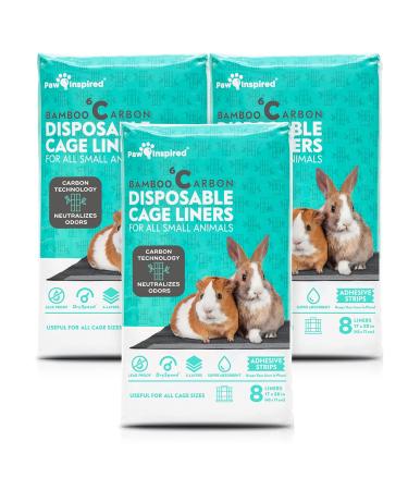 Paw Inspired Disposable Guinea Pig Cage Liners | Bamboo Charcoal Odor Controlling | Super Absorbent Liners Pee Pads for Ferrets, Rabbits, Hamsters, and Small Animals 28" x 17" (C&C 2 x 1) 24 Count