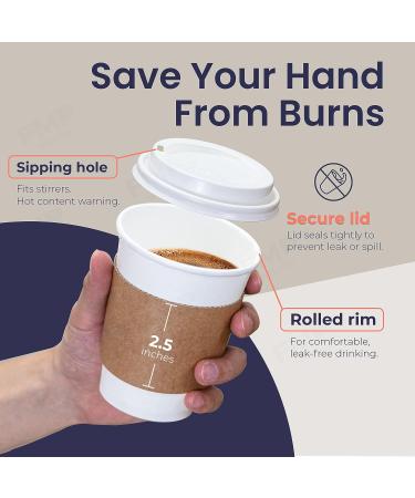 50 Pack 12oz White Coffee Cups with Dome Lids, Sleeves - Disposable Paper To Go Cups for Hot Drinks - Ideal for Cafes & Businesses - Buy Online on SooperMarket.com