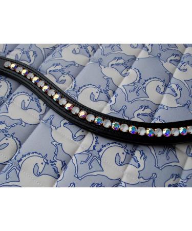 Gl cksHucke browband horse lined 'Silk Shine' in powder white & Crystal AB (Shetty)