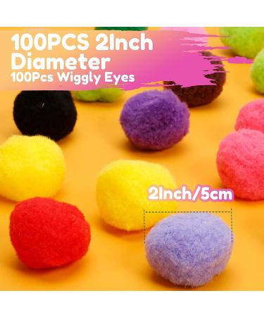 Caydo 200pcs 2 Inch Large Pom Poms with 100pcs Wiggle Eyes - Assorted Colors for DIY Crafts and Decorations - Buy Online on SooperMarket.com