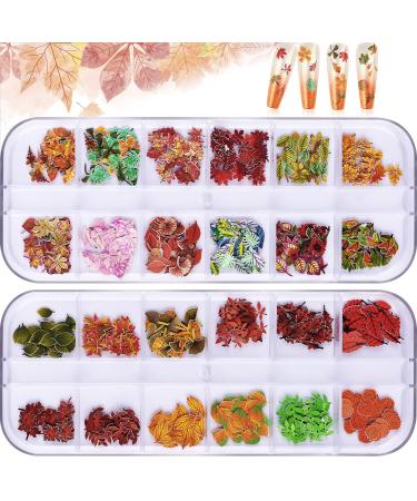Kalolary 2 Boxes Maple Leaves Nail Art Sequins  3D Fall Leaves Stickers for Acrylic Nails  Maple Leaves Wood Pulp Glitter Flakes for Autumn Nail Art Decorations