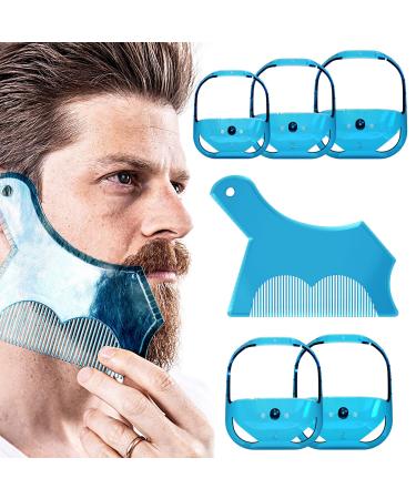 Linkidea Beard Shaping & Styling Tool with Comb Beard Guide Shaper Goatee Trimmer Template for Men Clear Mustache Sideburns Outliner Stencil Lineup for Jaw Cheek Neck Line Symmetric Curve Blue