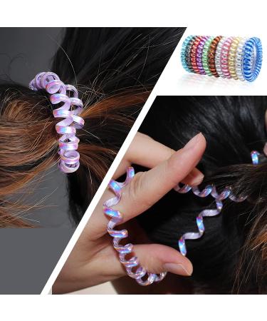 10 Pcs Spiral Hair Bobbles - Elastic Telephone Cable Hair Ties for Women & Girls - Traceless Assorted Colors - Buy Online on SooperMarket.com