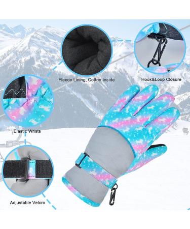 Ausletie Kids Waterproof Winter Snow Gloves - Blue Unicorn | Warm Snowboard Gloves for Girls | Outdoor Ski Gloves for Children - Buy Online on SooperMarket.com