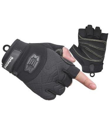 Seibertron Half Finger Padded Palm Lightweight Breathable Climbing Rope Gloves for Climbers, Rock Climbing, Rescue, Adventure, Sailing, Kayaking, Outdoor Sports Black Medium