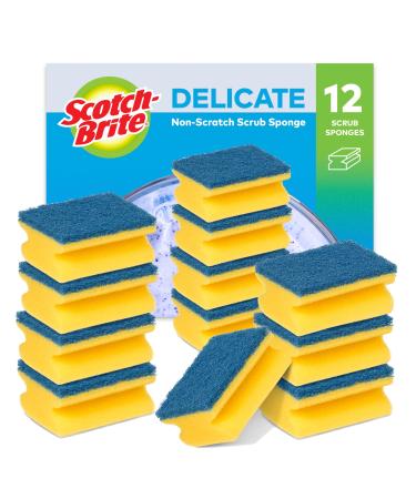 Scotch-Brite Delicate Non-Scratch Sponge Scourer 12 Pieces - Ideal Everyday Washing up sponge use on Non-Stick Cookware and Glass Blue - Non Scratch Nailsaver sponge