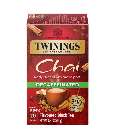 Twinings Decaffeinated Chai Individually Wrapped Black Tea Bags 20 Count (Pack of 6) Sweet Savoury Spices Enjoy Hot or Iced Decaf Chai 20 Count (Pack of 6)