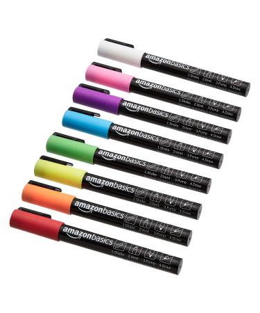 Amazon Basics Bullet/Chisel Reversible Tip Chalk Markers, Bright Colors, Fine Point Bright Colors Fine Point