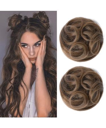 REECHO 2 PCS Mini Claw Clip in Messy & Cat Ears Hair Bun Extensions Wig Accessory Updo Hairpieces for Women Girls (Pack of 2-3.5" Wavy Ginger Brown) Pack of 2 - 3.5" Wavy Ginger Brown