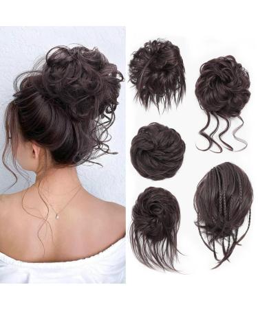 Fulang Hair 5/Pack hair part with rubber band large bun hair part wavy of course artificial hair hair tie women with hair updos hair extension messy bun hair parts (5 pieces/pack) (2/33#)