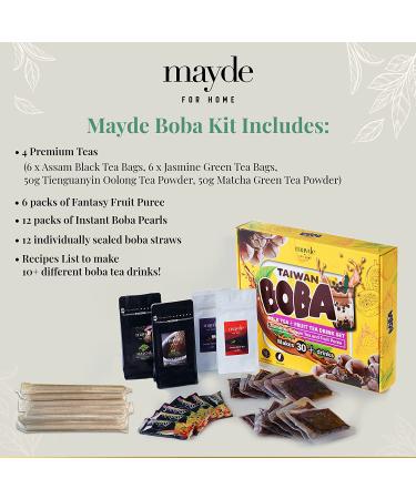 Mayde Boba Bubble Tea Kit: Make 30+ Drinks with Instant Boba, Matcha, Fruit Tea, and Assorted Tea Varieties - DIY Boba Kit with Fantasy Fruit Puree - Buy Online on SooperMarket.com