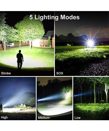 BengMxj Rechargeable LED Flashlight | 90000 Lumens XHP70 Tactical Flashlight with Zoom | 5 Modes | Waterproof for Emergencies, Camping, Hiking - Buy Online on SooperMarket.com