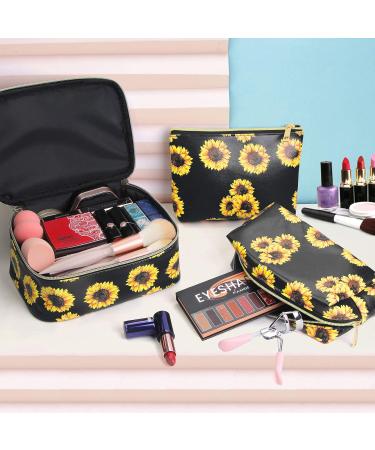 MAGEFY 3 Piece Sunflower Cosmetic Bag Set | Stylish Travel Makeup Pouch | International Shipping Available - Buy Online on SooperMarket.com