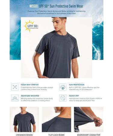 TSLA Swimwear Short Sleeve Top | UV Protection UPF 50+ Quick-Dry Rash Guard for Men | 1 Pack Charcoal & Black M - Buy Online on SooperMarket.com