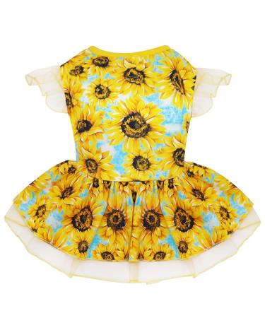 KYEESE Dog Dress for Medium Dogs Sunflower Dogs Sundress Tulle with Ruffle Sleeves Dog Apparel Medium (Pack of 1) A_Sunflower