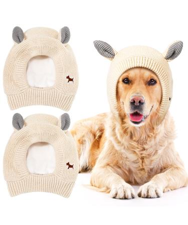 2 Pcs Dog Knitted Hats Pet Quiet Ears Warm Dog Ears Cover Noise Protection Pet Ear Muffs Winter Dog Ear Protection Warm Pet Head Wrap Dog Snood for Protecting Pets Dogs Cats from Noise (Beige)