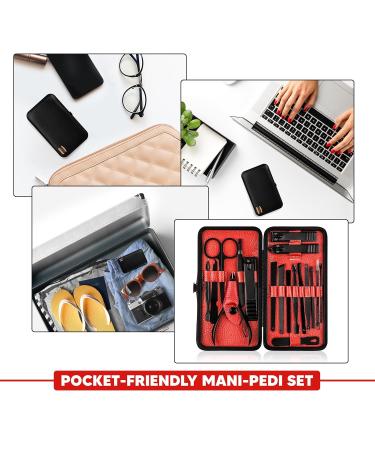Kichly 18-Part Manicure Set for Women & Men - Nail Tools & Accessories with Travel Case - Nail Clip Set & Scissors (Red/Black) - Buy Online on SooperMarket.com