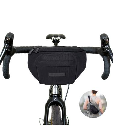 BOMENCE Small bike handlebar pocket hip pocket 2-in-1 belt pocket sustainable belly pocket made of recycled plastic bottles PET bicycle pocket at the front (black)