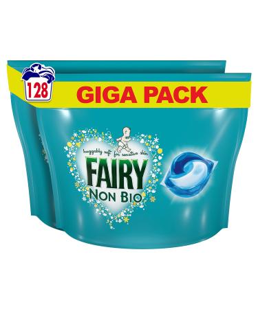 Fairy Non-Bio All-in-1 PODS Washing Liquid Laundry Detergent Tablets/Capsules 128 Washes (64 x 2) Huggably Soft for Sensitive Skin