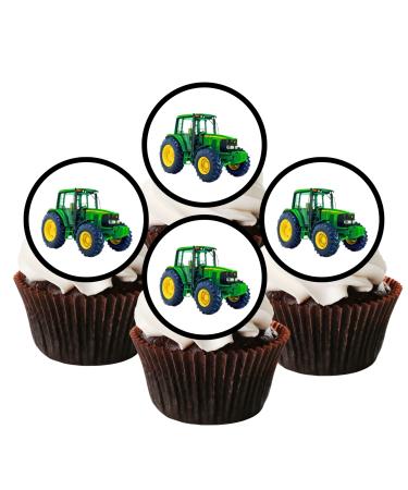 24 Green Tractor Edible Cake Topper Farm Party Decorations Tractor Birthday Decorations Farmer Cupcake Toppers Farm Cake Decorations Tractor Gifts For Men Tractor Party Digger Cake Topper